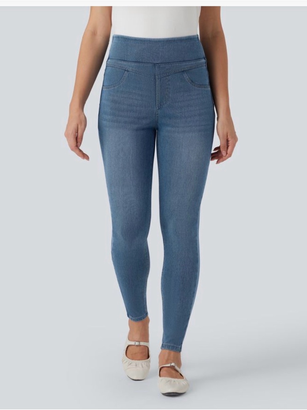 HALARA Denim-Look Stretch Jeggings in Medium Blue